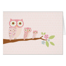 Pink Owls in a Row card
