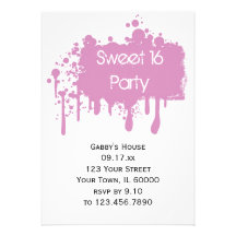 Pink Paint Sweet 16 Birthday Party Invitation