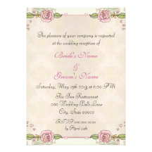 Pink Painted Roses Spring Wedding Reception Announcement