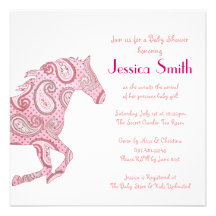 Pink Paisley Horse Baby Shower Custom Announcements