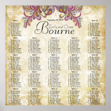 Pink Paisley Peacock Reception Seating Chart Posters