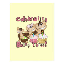 Pink Party Monkey 3rd Birthday Tshirts and Gifts Postcard