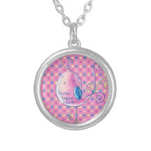 Pink Pastel Bird - Polk-a-dots Necklace