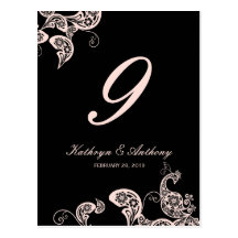 Pink Peacock Floral Paisley Wedding Table Number Post Card
