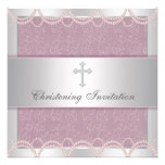 Pink Pearl Cross Baby Girl Baptism Christening Invites