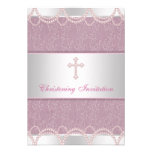 Pink Pearl Cross Baby Girl Baptism Christening Personalized Invites