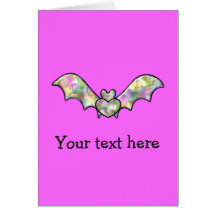 Pink Personalised Bat And Heart Greeting Card