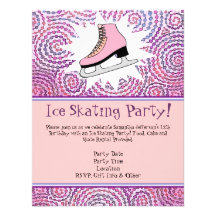 Pink Personalised Ice Skating Party Invitation