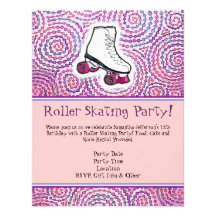 Pink Personalised Roller Skating Party Invitation