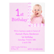 Pink Photo Girl's 1st Birthday Invitation