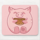 pink piggy eating cookie mousepad mousepads