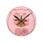 pink piggy eating cookie wall clocks