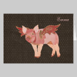 Pink Pigs Fly Polkadot Personalised Notecard cards