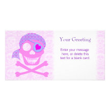 Pink Pirate Skull Custom Card Photo Card