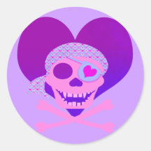 Pink Pirate Skull Heart Stickers