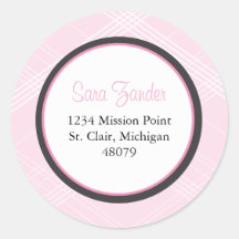 Pink Plaid Favour Sticker or Address Label