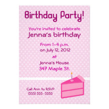 Pink Polka Dot Cake Birthday Party Invitation