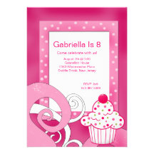 Pink, Polka Dot, Cupcake Birthday Party Invitation