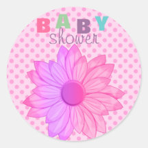 Pink Polka Dot & Flower Baby Shower Sticker/seal