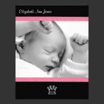 Pink Polka Dot on Black Baby Girl Announements invitations