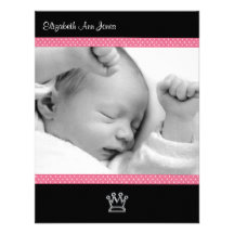Pink Polka Dot on Black Baby Girl Announements Custom Announcement