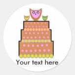 Pink polkadot owl cake round sticker