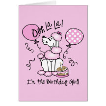 Pink Poodle Birthday Greeting Cards