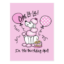 Pink Poodle Birthday Post Card