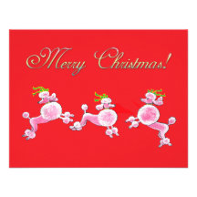 Pink Poodle Retro Merry Christmas Card  Invitation