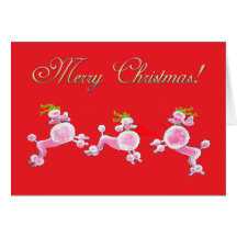 Pink Poodle Retro Merry Christmas Greeting Cards