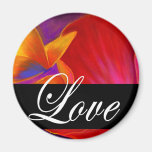 Pink Poppy Flower Butterfly Painting - Multi Refrigerator Magnets