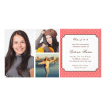 Pink preppy polka dot graduation announcement photo card template