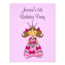 Pink princess 6th birthday party personalised invitation