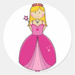 Pink Princess with Blonde Hair Round Stickers