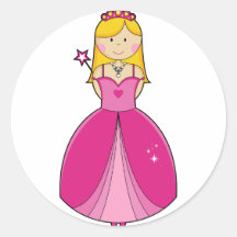 Pink Princess with Blonde Hair Round Stickers