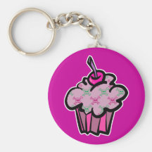 pink punk skull crossbones cupcake key chains