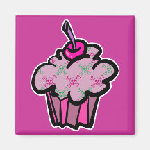 pink punk skull crossbones cupcake refrigerator magnet