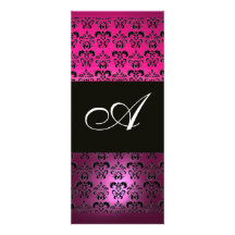 PINK PURPLE BLACK  DAMASK MONOGRAM ,fuchsia white Personalised Announcements