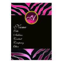 PINK,PURPLE BLACK WHITE ZEBRA FUR MONOGRAM BUSINESS CARD TEMPLATES