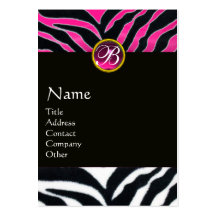 PINK,PURPLE BLACK WHITE ZEBRA FUR MONOGRAM BUSINESS CARD