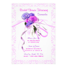 Pink purple bridal wedding shower invitations