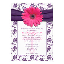 Pink Purple Daisy First Communion Invitation