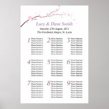 Pink & Purple Flower Wedding Table Seating Plan Posters