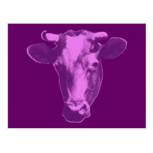 Pink & Purple Retro Cow Graphic Postcard
