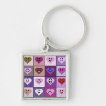 Pink & Purple Smiley Heart Squares Key Chain