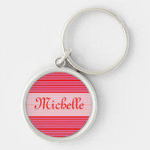 Pink Red Striped Name Key Chains