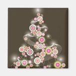 Pink Retro Circles Christmas Tree Gift Magnet