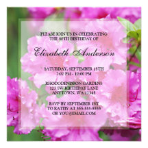 Pink Rhododendron Flowers 80th Birthday Party Personalised Invites