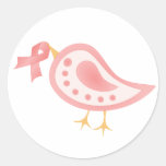 Pink Ribbon Bird Round Stickers