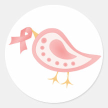 Pink Ribbon Bird Round Stickers